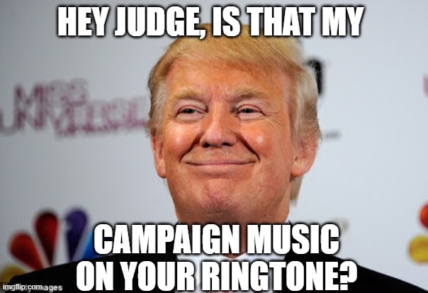 Donald trump approves | HEY JUDGE, IS THAT MY CAMPAIGN MUSIC ON YOUR RINGTONE? | image tagged in donald trump approves | made w/ Imgflip meme maker