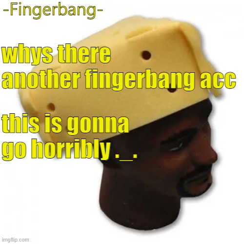 fingerbang chese temp | whys there another fingerbang acc; this is gonna go horribly ._. | image tagged in fingerbang chese temp | made w/ Imgflip meme maker