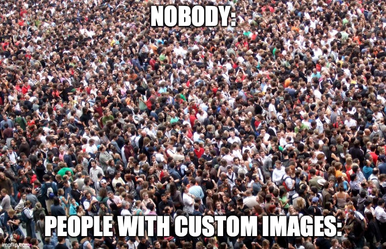 crowd of people | NOBODY:; PEOPLE WITH CUSTOM IMAGES: | image tagged in crowd of people | made w/ Imgflip meme maker