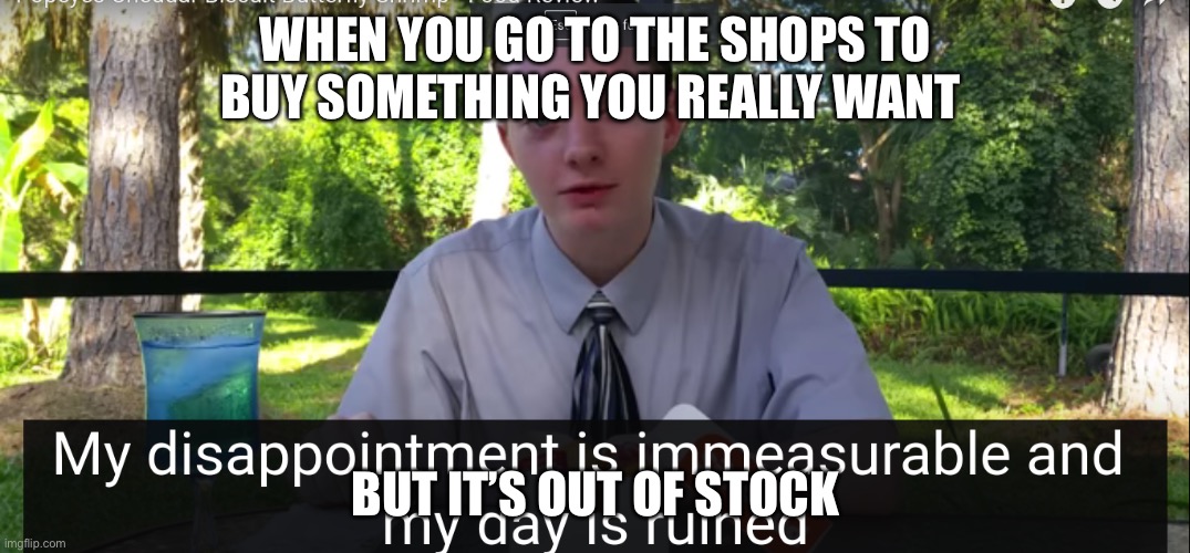 my disappointment is immeasurable and my day is ruined | WHEN YOU GO TO THE SHOPS TO BUY SOMETHING YOU REALLY WANT; BUT IT’S OUT OF STOCK | image tagged in my disappointment is immeasurable and my day is ruined | made w/ Imgflip meme maker
