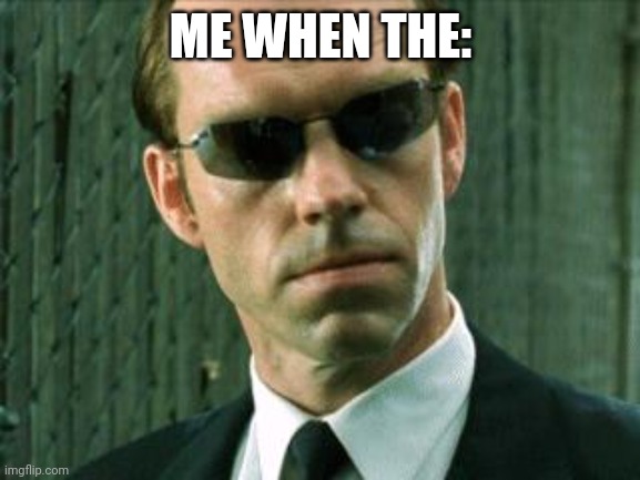 Agent Smith Matrix | ME WHEN THE: | image tagged in agent smith matrix | made w/ Imgflip meme maker