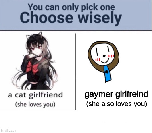 life | gaymer girlfreind; (she also loves you) | image tagged in choose wisely | made w/ Imgflip meme maker