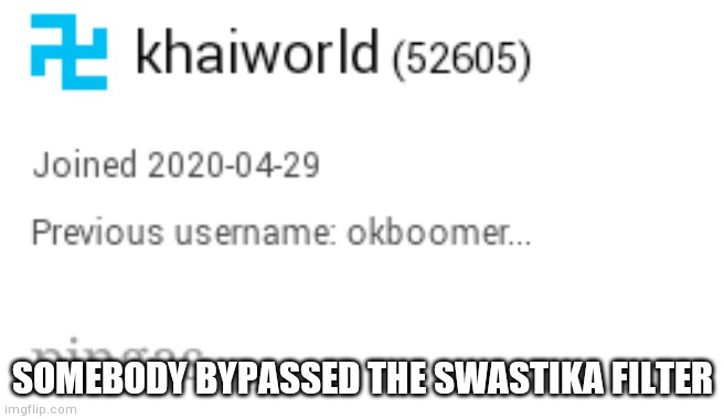 SOMEBODY BYPASSED THE SWASTIKA FILTER | made w/ Imgflip meme maker