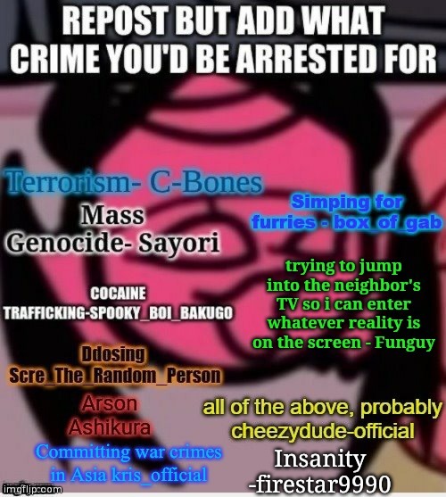 Insanity
-firestar9990 | made w/ Imgflip meme maker