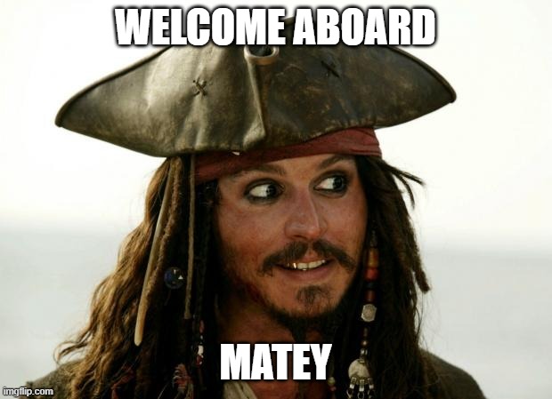 Jack Sparrow | WELCOME ABOARD; MATEY | image tagged in jack sparrow | made w/ Imgflip meme maker