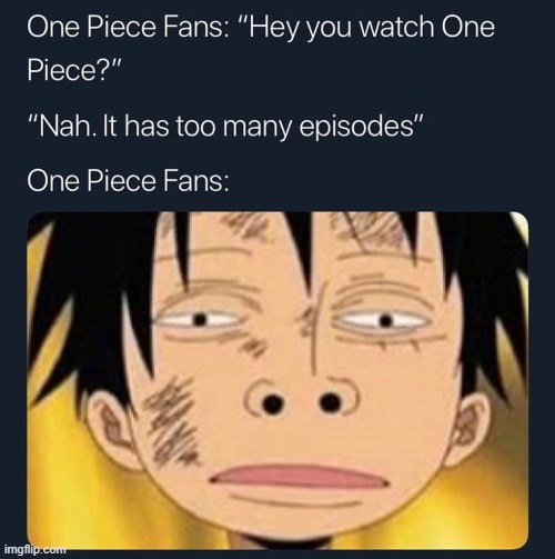 its actually not that long when u watch it...i started it 5 months ago and im already around ep 400 | made w/ Imgflip meme maker