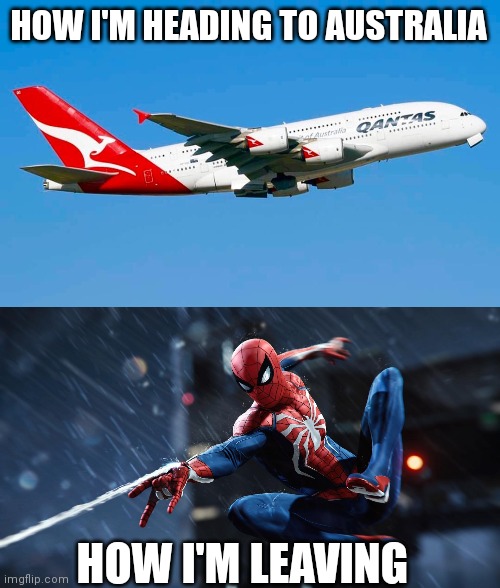 Australian spiders go brrr | HOW I'M HEADING TO AUSTRALIA; HOW I'M LEAVING | image tagged in dank memes,spiders,meanwhile in australia,australia memes,spiderman,funny memes | made w/ Imgflip meme maker