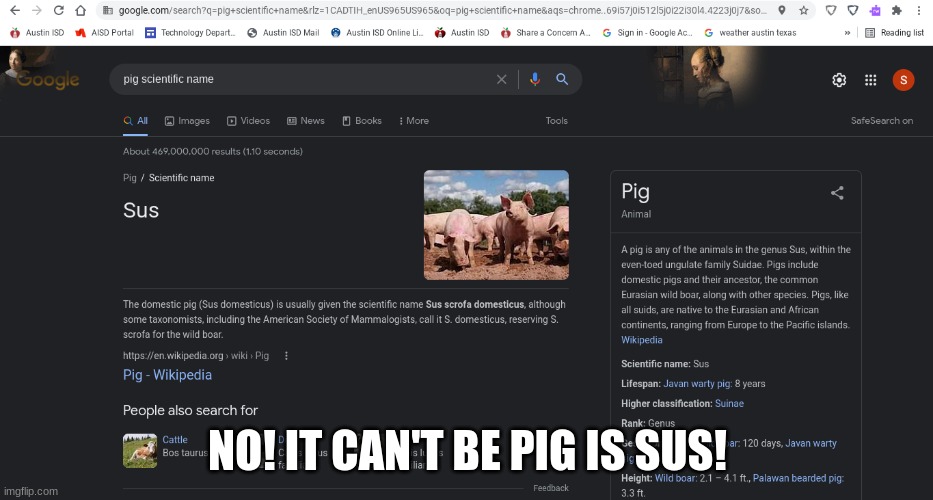 Who created that name? | NO! IT CAN'T BE PIG IS SUS! | image tagged in sus,pig | made w/ Imgflip meme maker