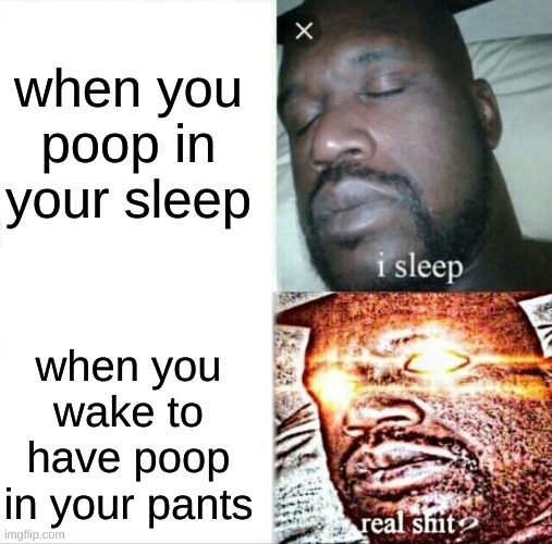 Sleeping Shaq | when you poop in your sleep; when you wake to have poop in your pants | image tagged in memes,sleeping shaq | made w/ Imgflip meme maker