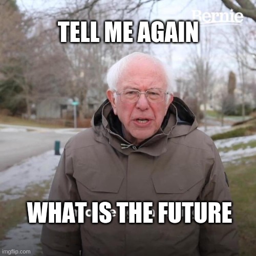 Bernie I Am Once Again Asking For Your Support | TELL ME AGAIN; WHAT IS THE FUTURE | image tagged in memes,bernie i am once again asking for your support | made w/ Imgflip meme maker