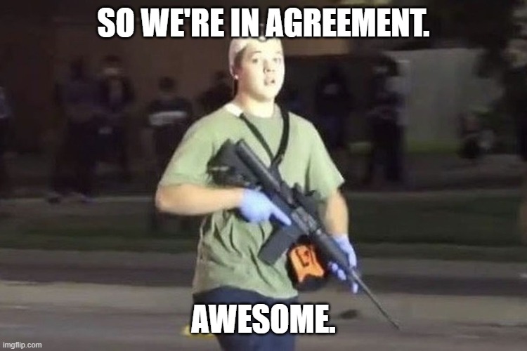 Kyle Rittenhouse | SO WE'RE IN AGREEMENT. AWESOME. | image tagged in kyle rittenhouse | made w/ Imgflip meme maker