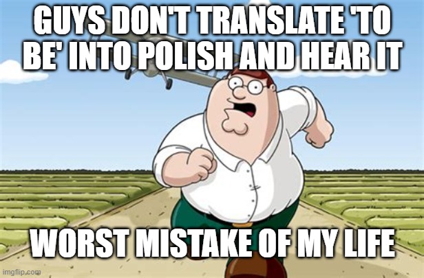 Worst mistake of my life | GUYS DON'T TRANSLATE 'TO BE' INTO POLISH AND HEAR IT; WORST MISTAKE OF MY LIFE | image tagged in worst mistake of my life | made w/ Imgflip meme maker