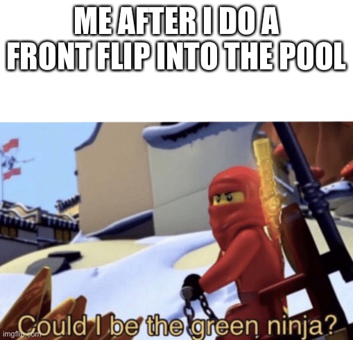 Reeeee |  ME AFTER I DO A FRONT FLIP INTO THE POOL | image tagged in could i be the green ninja | made w/ Imgflip meme maker