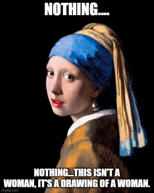 NOTHING.... NOTHING...THIS ISN'T A WOMAN, IT'S A DRAWING OF A WOMAN. | made w/ Imgflip meme maker