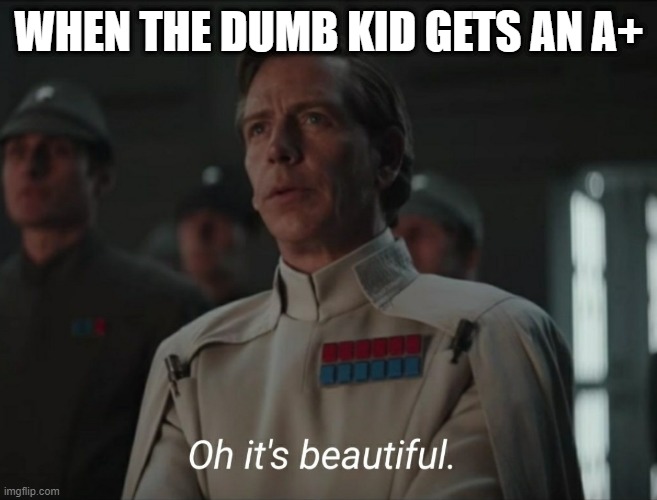 BUTIFUAL! | WHEN THE DUMB KID GETS AN A+ | image tagged in oh it's beautiful | made w/ Imgflip meme maker