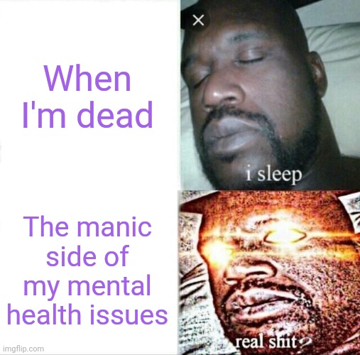 Sleeping Shaq | When I'm dead; The manic side of my mental health issues | image tagged in memes,sleeping shaq,memes | made w/ Imgflip meme maker