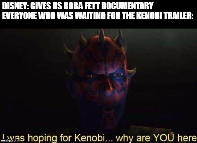I was hoping for Kenobi | DISNEY: GIVES US BOBA FETT DOCUMENTARY
EVERYONE WHO WAS WAITING FOR THE KENOBI TRAILER: | image tagged in i was hoping for kenobi | made w/ Imgflip meme maker