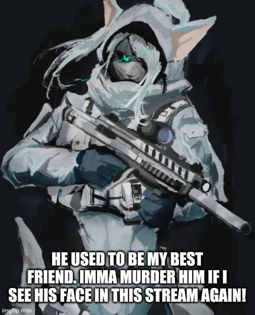 Furry Soldier | HE USED TO BE MY BEST FRIEND. IMMA MURDER HIM IF I SEE HIS FACE IN THIS STREAM AGAIN! | image tagged in furry soldier | made w/ Imgflip meme maker