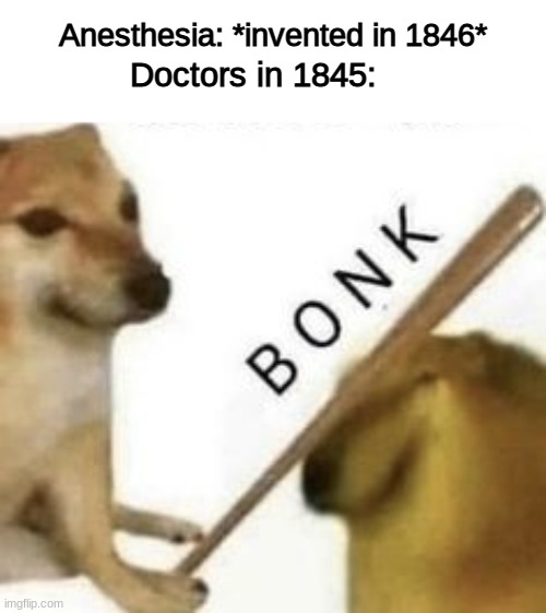 hahahaha | Anesthesia: *invented in 1846*; Doctors in 1845: | image tagged in bonk,dank memes | made w/ Imgflip meme maker
