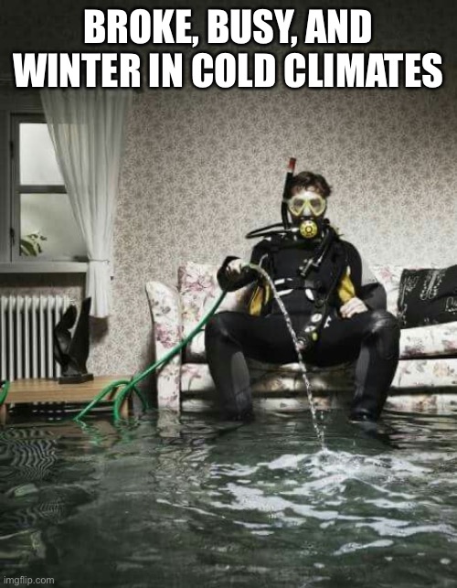 Scuba Diving Facts | BROKE, BUSY, AND WINTER IN COLD CLIMATES | image tagged in scuba diving,cold,cold weather,diving,funny | made w/ Imgflip meme maker