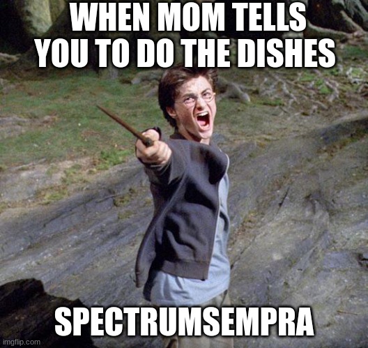 Harry potter |  WHEN MOM TELLS YOU TO DO THE DISHES; SPECTRUMSEMPRA | image tagged in harry potter | made w/ Imgflip meme maker