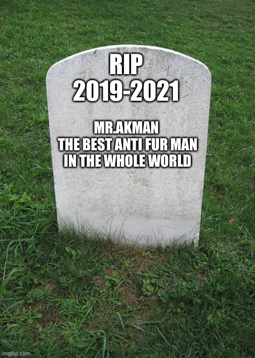 Sad moment | RIP
2019-2021; MR.AKMAN 
THE BEST ANTI FUR MAN IN THE WHOLE WORLD | image tagged in grave stone | made w/ Imgflip meme maker