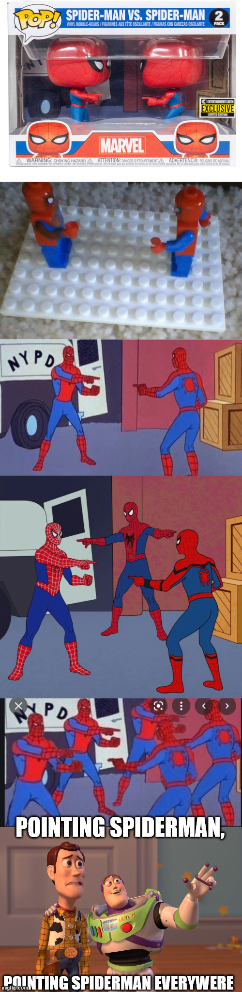 POINTING SPIDERMAN, POINTING SPIDERMAN EVERYWERE | image tagged in blank white template,spiderman pointing at spiderman,spider man triple,memes,x x everywhere | made w/ Imgflip meme maker