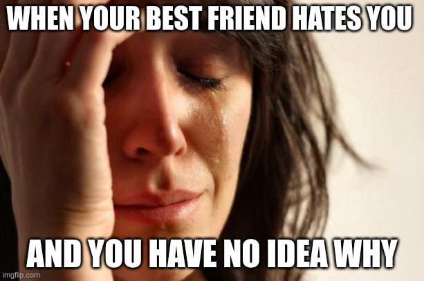 First World Problems | WHEN YOUR BEST FRIEND HATES YOU; AND YOU HAVE NO IDEA WHY | image tagged in memes,first world problems | made w/ Imgflip meme maker