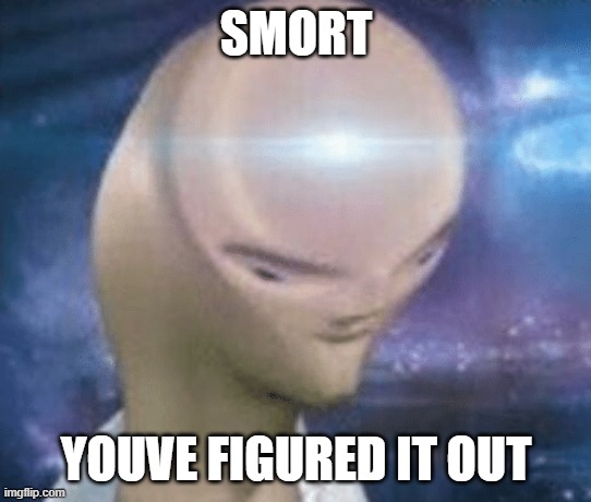 the answer to life | SMORT; YOUVE FIGURED IT OUT | image tagged in smort | made w/ Imgflip meme maker
