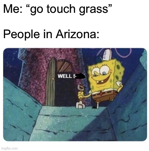 Censoring swear words is cool | Me: “go touch grass”
 
People in Arizona: | image tagged in well shit spongebob edition | made w/ Imgflip meme maker