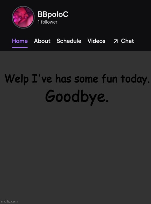 Twitch template | Goodbye. Welp I've has some fun today. | image tagged in twitch template | made w/ Imgflip meme maker