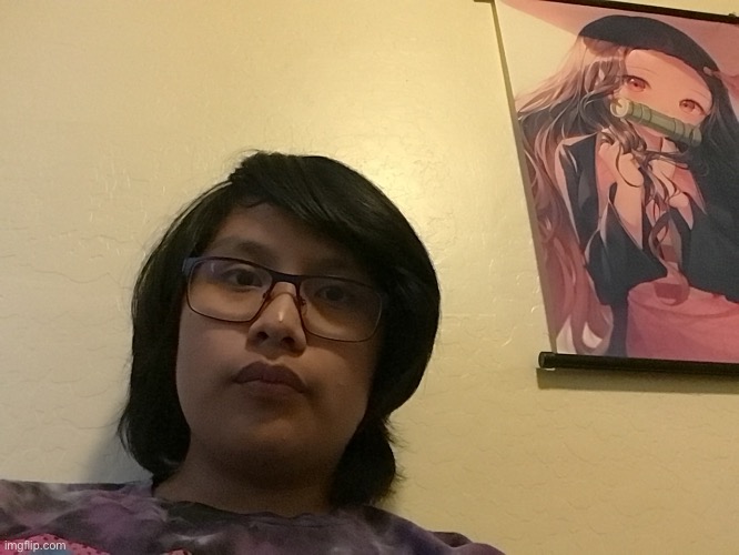 Dont mind the face just look at the beautiful Nezuko poster | made w/ Imgflip meme maker