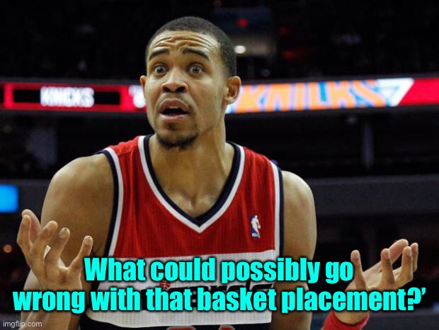 basketball mcgee | What could possibly go wrong with that basket placement?’ | image tagged in basketball mcgee | made w/ Imgflip meme maker