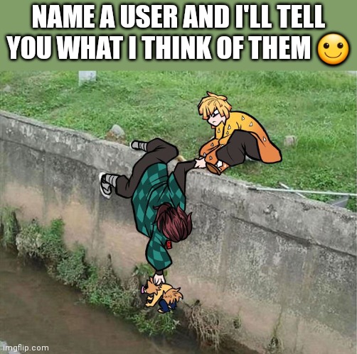 E | NAME A USER AND I'LL TELL YOU WHAT I THINK OF THEM 🙂 | made w/ Imgflip meme maker