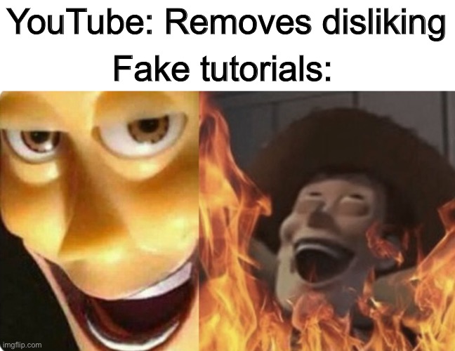 I don’t know what’s good or bad anymore. | YouTube: Removes disliking; Fake tutorials: | image tagged in tag | made w/ Imgflip meme maker