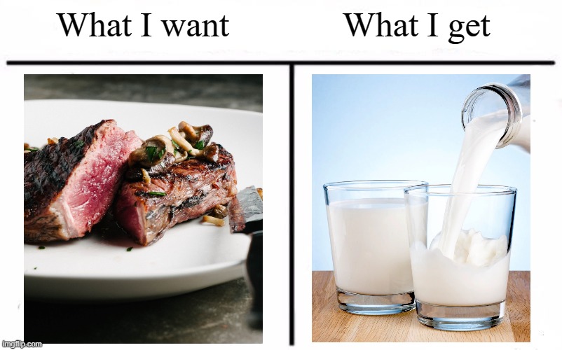 If you know you know | What I want; What I get | image tagged in who would win blank | made w/ Imgflip meme maker
