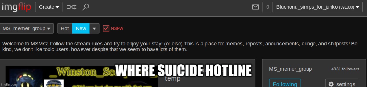 i thought the owners had to keep it in the desc at all times | WHERE SUICIDE HOTLINE | made w/ Imgflip meme maker