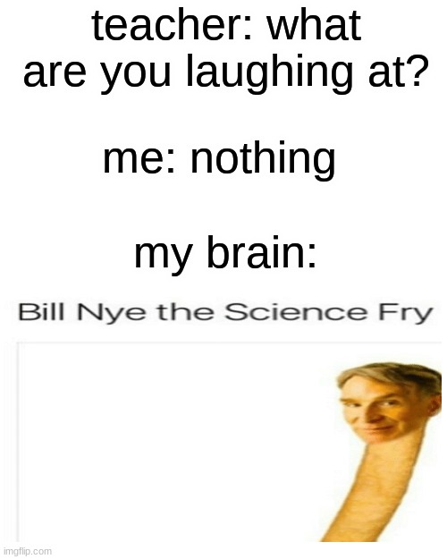 BILL BILL BILL! | teacher: what are you laughing at? me: nothing; my brain: | image tagged in memes,blank transparent square,bill nye,french fries | made w/ Imgflip meme maker