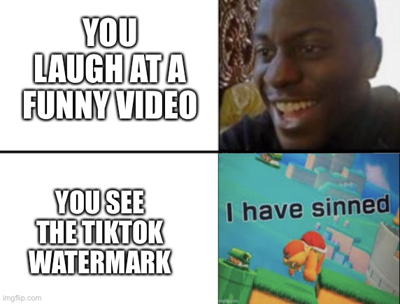 Oh yeah! Oh no... | YOU LAUGH AT A FUNNY VIDEO; YOU SEE THE TIKTOK WATERMARK | image tagged in oh yeah oh no | made w/ Imgflip meme maker