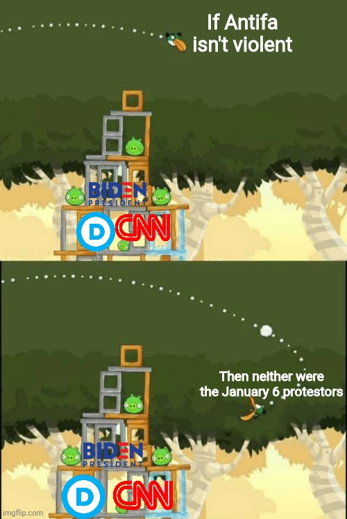 I already uploaded this but I'm using a different template... I just thought it would look better | If Antifa isn't violent; Then neither were the January 6 protestors | image tagged in angry birds hal but,political angry birds,hal,january 6 | made w/ Imgflip meme maker