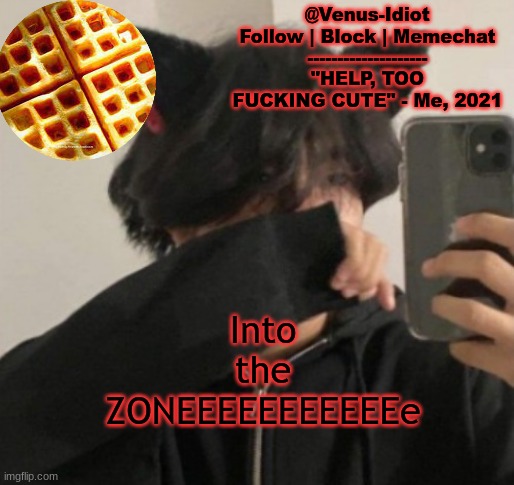 my waffle temp bc im a SIMP |  Into
the
ZONEEEEEEEEEEEe | image tagged in my waffle temp bc im a simp | made w/ Imgflip meme maker