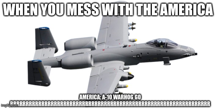 BRRRRRRRT | WHEN YOU MESS WITH THE AMERICA; AMERICA: A-10 WARHOG GO BRRRRRRRRRRRRRRRRRRRRRRRRRRRRRRRRRRRRRRRRRRRRRRRRRRRRRRRRRRRRRRR | image tagged in brrrrrrrt | made w/ Imgflip meme maker