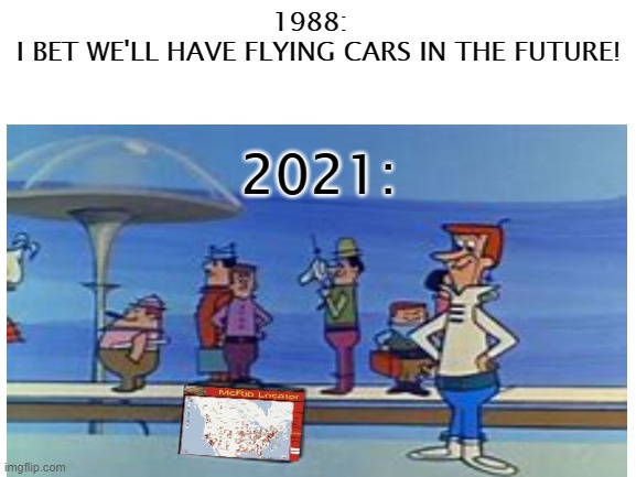 1988:  
I BET WE'LL HAVE FLYING CARS IN THE FUTURE! 2021: | image tagged in flying car | made w/ Imgflip meme maker