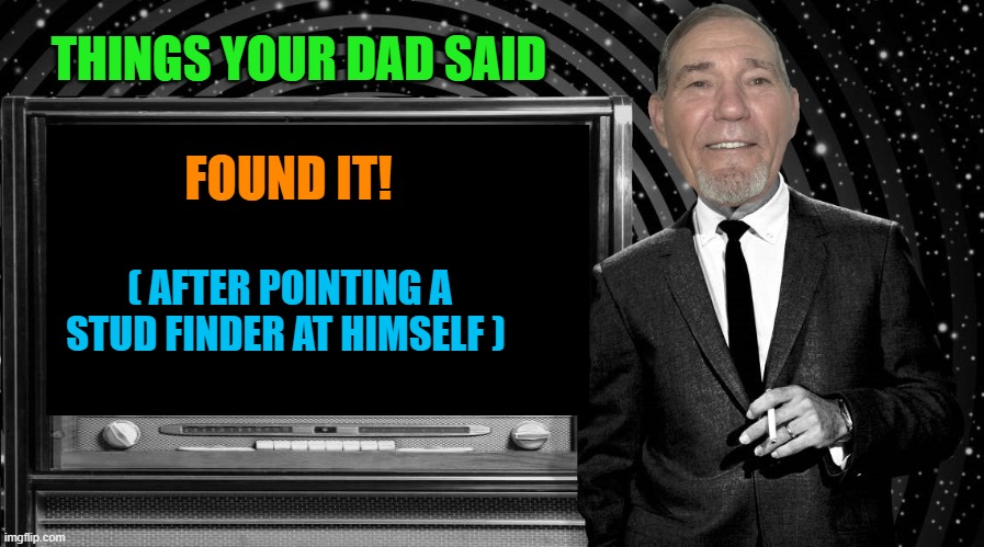 dad jokes | FOUND IT! THINGS YOUR DAD SAID; ( AFTER POINTING A STUD FINDER AT HIMSELF ) | image tagged in the kewlew zone,dad jokes | made w/ Imgflip meme maker