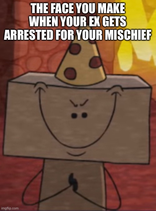 Birthday Boy Blam Mischievous Face | THE FACE YOU MAKE WHEN YOUR EX GETS ARRESTED FOR YOUR MISCHIEF | image tagged in funny,video games | made w/ Imgflip meme maker
