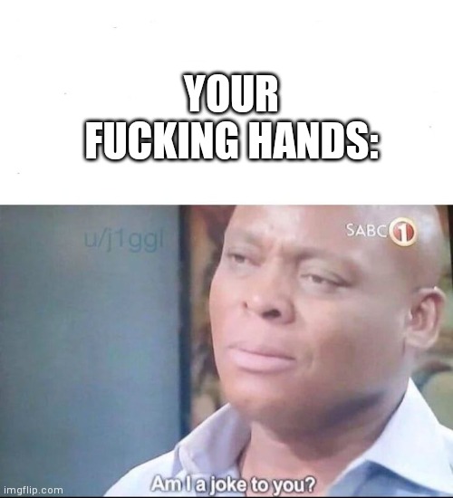 am I a joke to you | YOUR FUCKING HANDS: | image tagged in am i a joke to you | made w/ Imgflip meme maker