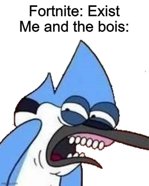 disgusted mordecai |  Fortnite: Exist
Me and the bois: | image tagged in disgusted mordecai,fortnite sucks | made w/ Imgflip meme maker