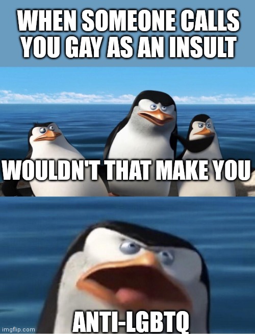 Wouldn't that make you | WHEN SOMEONE CALLS YOU GAY AS AN INSULT; WOULDN'T THAT MAKE YOU; ANTI-LGBTQ | image tagged in wouldn't that make you | made w/ Imgflip meme maker