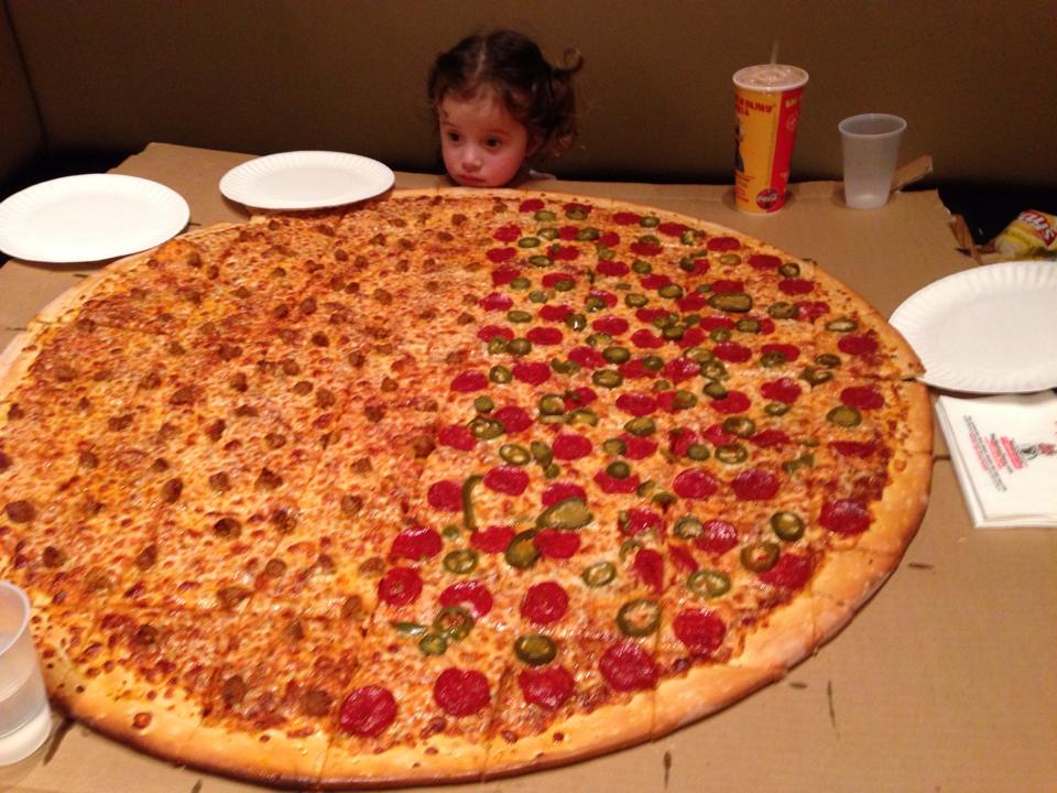 Little girl, gigantic pizza Blank Meme Template