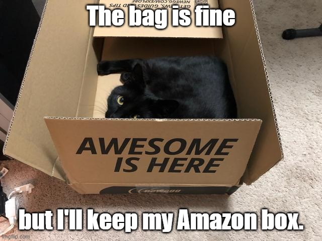 The bag is fine but I'll keep my Amazon box. | made w/ Imgflip meme maker